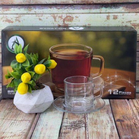 طقم كاسات شاي مع صحن 6+6