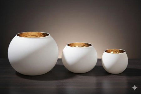 طقم فازات ابيض مع ذهبي ثقيل 3 قطع