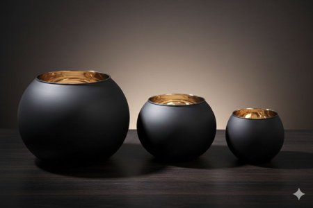 طقم فازات اسود مع ذهبي ثقيل 3 قطع