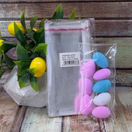 مجموعة (100كيس) تغليف شفاف مع شريط لاصق حجم 5.5*11 سم