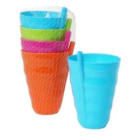 مجموعة 4 كاسات بلاستيك مع مصاصه