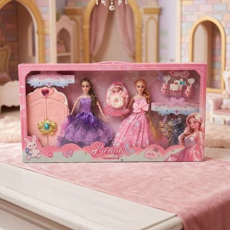 لعبة 2 باربي بعلبة مع ملابس وخزانة <br> <span class='text-color-warm'>بيعت كلها Sold Out</span>