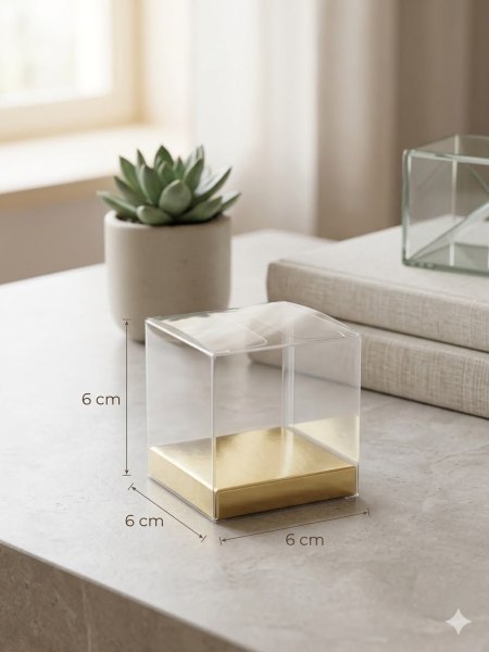 علب شفاف قاعدة ذهبية فارغ حجم 6*6*6 cm