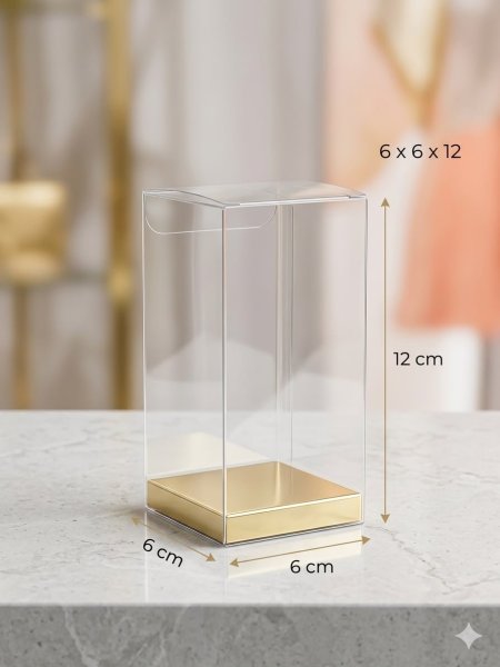 علب شفاف قاعدة ذهبية فارغ حجم 6*6*12