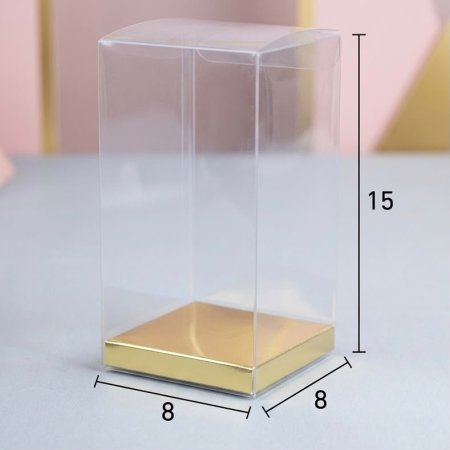 علب شفاف قاعدة ذهبية فارغ حجم 8*8*15