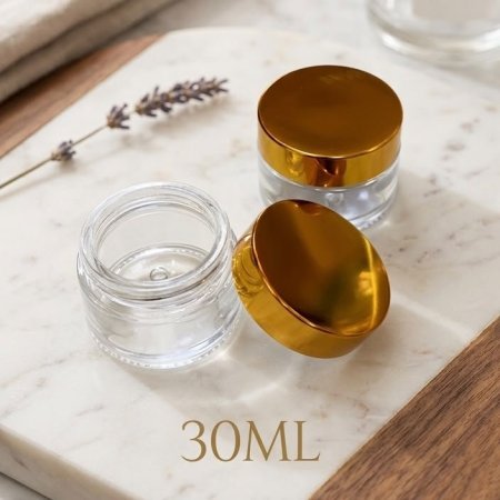 علب كريمات زجاج فارغ 30 مل غطا ذهبي