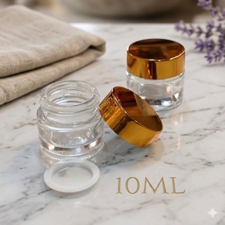 علب كريمات زجاج فارغ 10 مل غطا ذهبي