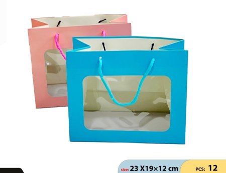 كيس كرتون عرضي19*23سم وجه شفاف 12 كيس