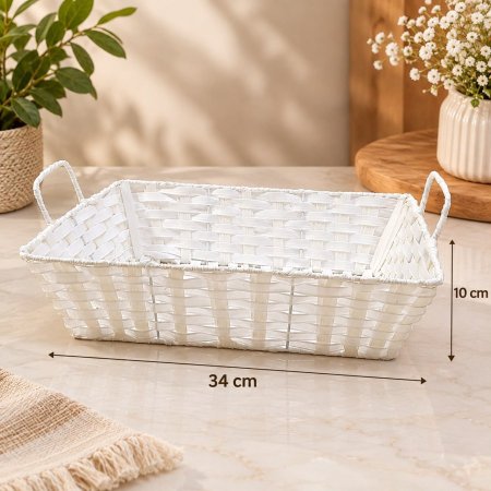 سلة ابيض مع يد مقاس 34*27 ارتفاع 10 cm